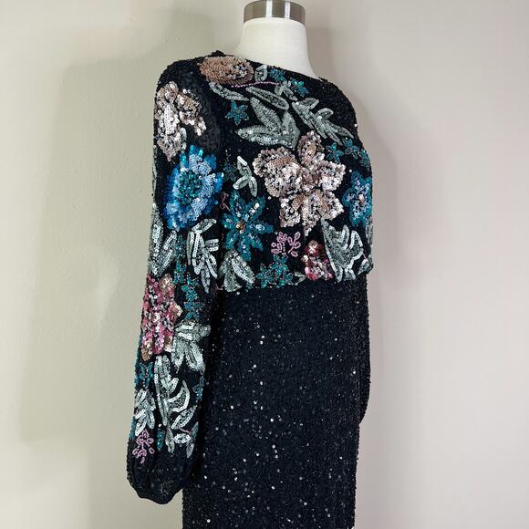 NEW Mac Duggal | Black Floral Long Sleeve High Neck Beaded Gown Formal Dress NWT - Picture 5 of 12